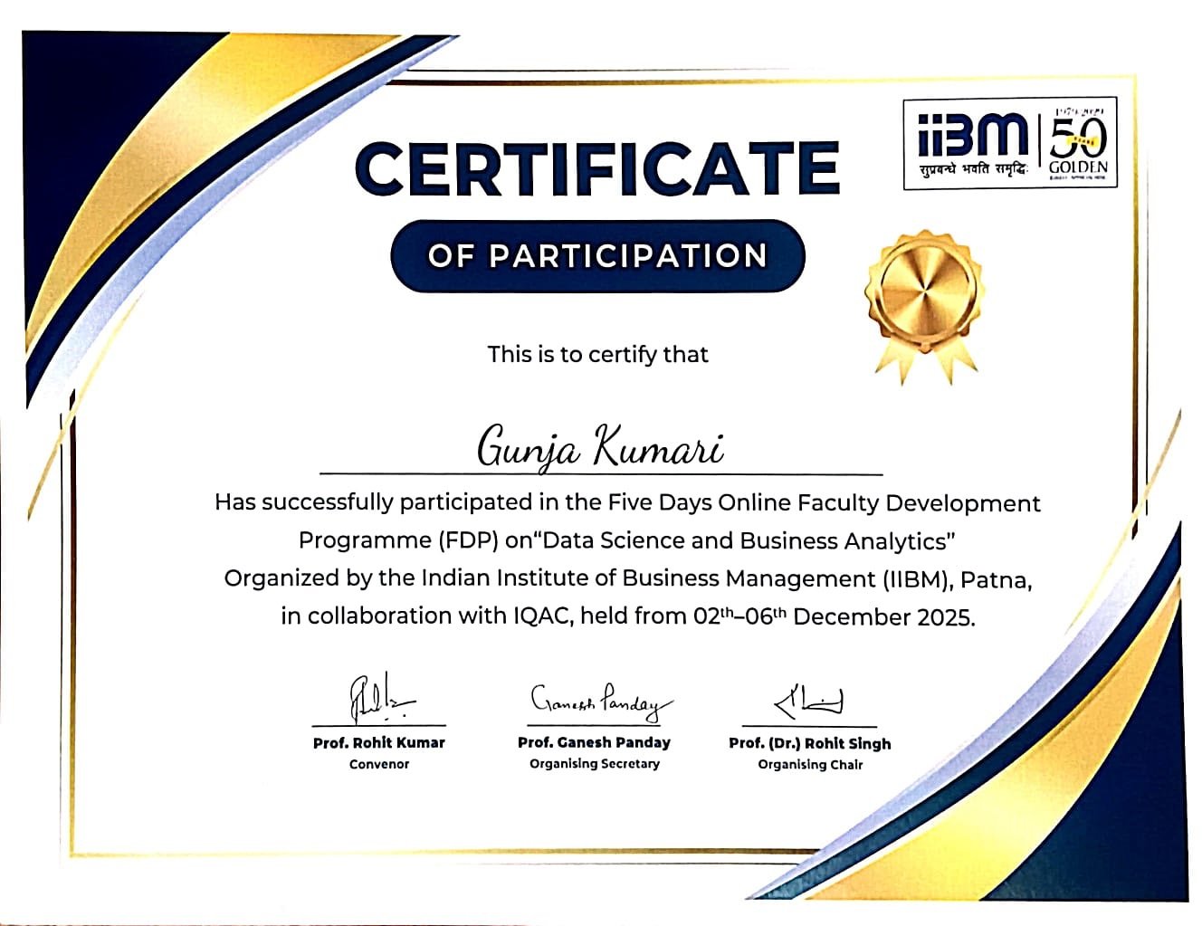 Certificate FDP IIBM 2025